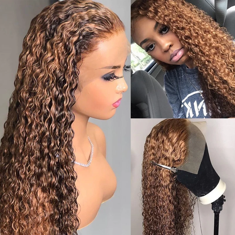 Highlight Lace Front Human Hair Wigs 13x6 180% Density Wig Brazilian Deep Curly Glueless Full Wet and Wavy Curly Human Hair Wig