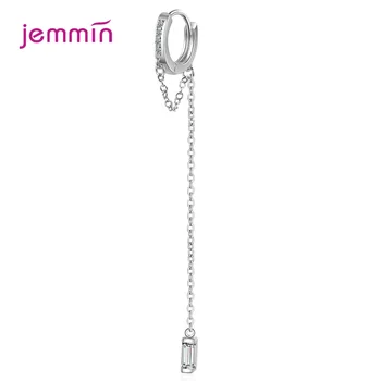 

925 Sterling Silver Dangle Hanging Gem Stone Cubic Zircon Long Drop Earrings for Women Baroque Charm Rolo O Chain Pendientes