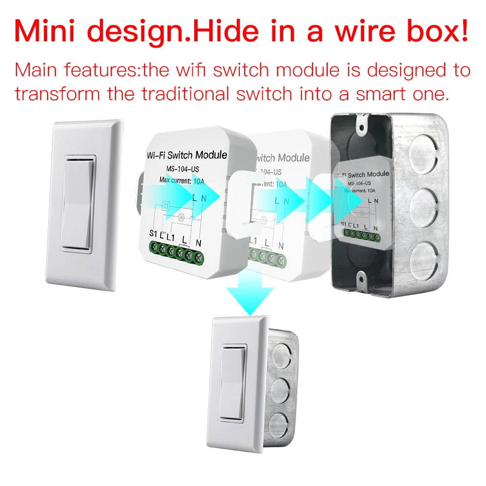 Мини DIY WiFi умный выключатель света однополюсный/3 позиционный 1 бандажный модуль