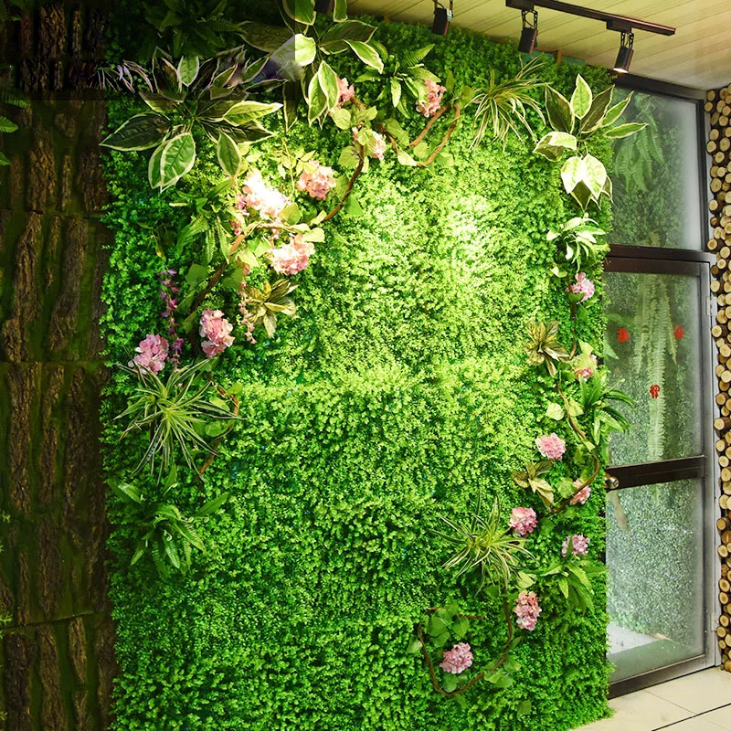 2mx1m Artificial Plant Wall Flower Wall Panels Green Plastic Lawn Tropical Leaves DIY Wedding Home Decoration Accessories