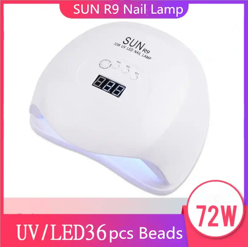 lampara de unas sun r9 72w secador de unas lampara led uv de doble luz para todos los gel de unas con 36 piezas de herramientas para manicura