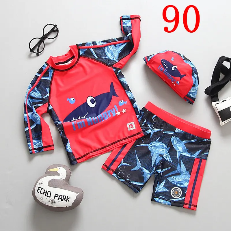 SIZE 90 - 882002 От 1 до 11 лет, детский купальник из трех предметов, купальники с длинными рукавами для малышей, красные банные костюмы для маленьких мальчиков, купальный костюм для мальчиков - Цвет: SIZE 90 - 882002