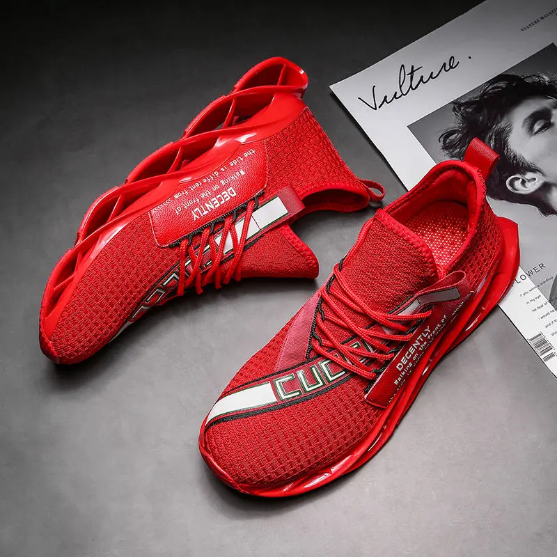 Red-XQ9923 Дизайн, весенние кроссовки Flyknit с красной подушкой и лезвием для бега, мужские спортивные кроссовки высокого качества с полой подошвой, мужские кроссовки Falcon - Цвет: Red-XQ9923