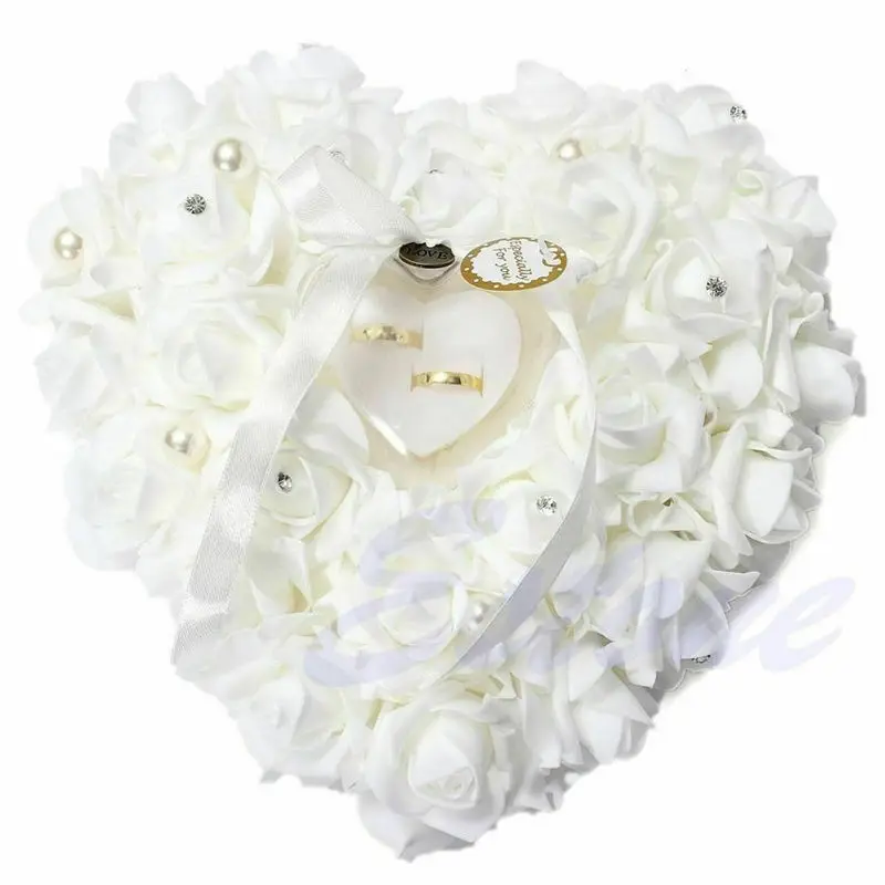 Свадебная коробочка с сердцем роза цветы кольцо чехол подарок на день Святого Валентина кольцо подушку Подушечка для колец вечерние украшения