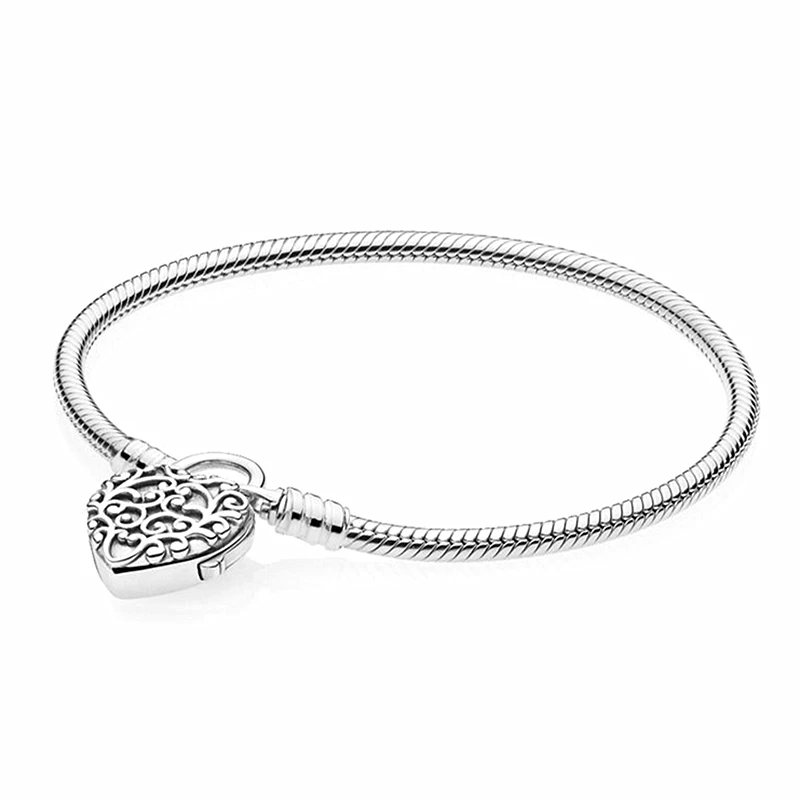 

2018 Autumn Smooth Padlock Bracelet with Regal Heart Locket Clasp Charm Silver 925 Original DIY Bracelet Jewelry