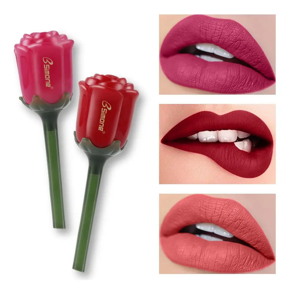 

Rose Matte Lip Glaze Moisturizing Waterproof Non-stick Cup Velvet Lip Gloss Lipstick#