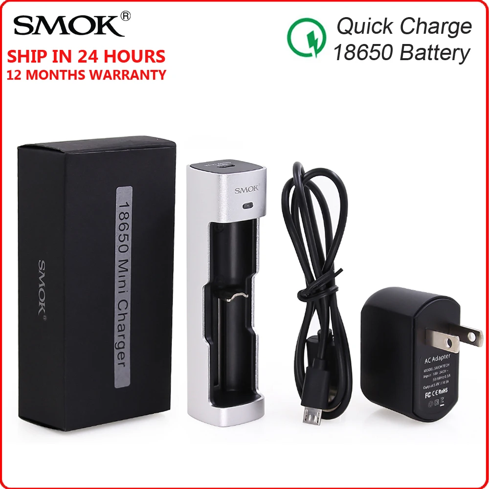 SMOK батарея мини зарядное устройство USB быстрое зарядное устройство для 18650 батарея электронная сигарета Vape один аккумулятор США ЕС разъем-адаптер