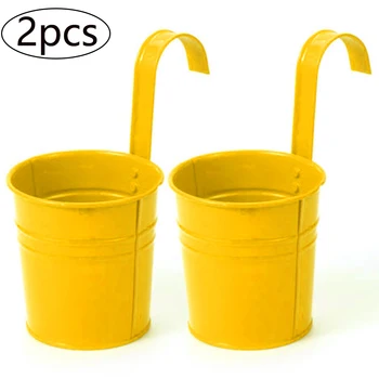 

2PC Metal Iron Flower Pot Hanging Balcony Plant Holder Fence Pots Garden Decor 10cm Grocery Small Items Storage