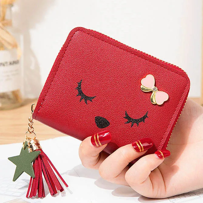 Red Женские кошельки для милых девушек, короткий кошелек на молнии с кисточками, женские клатчи, кошельки для карт, Дамские кошельки, сумки с карманами - Цвет: Red