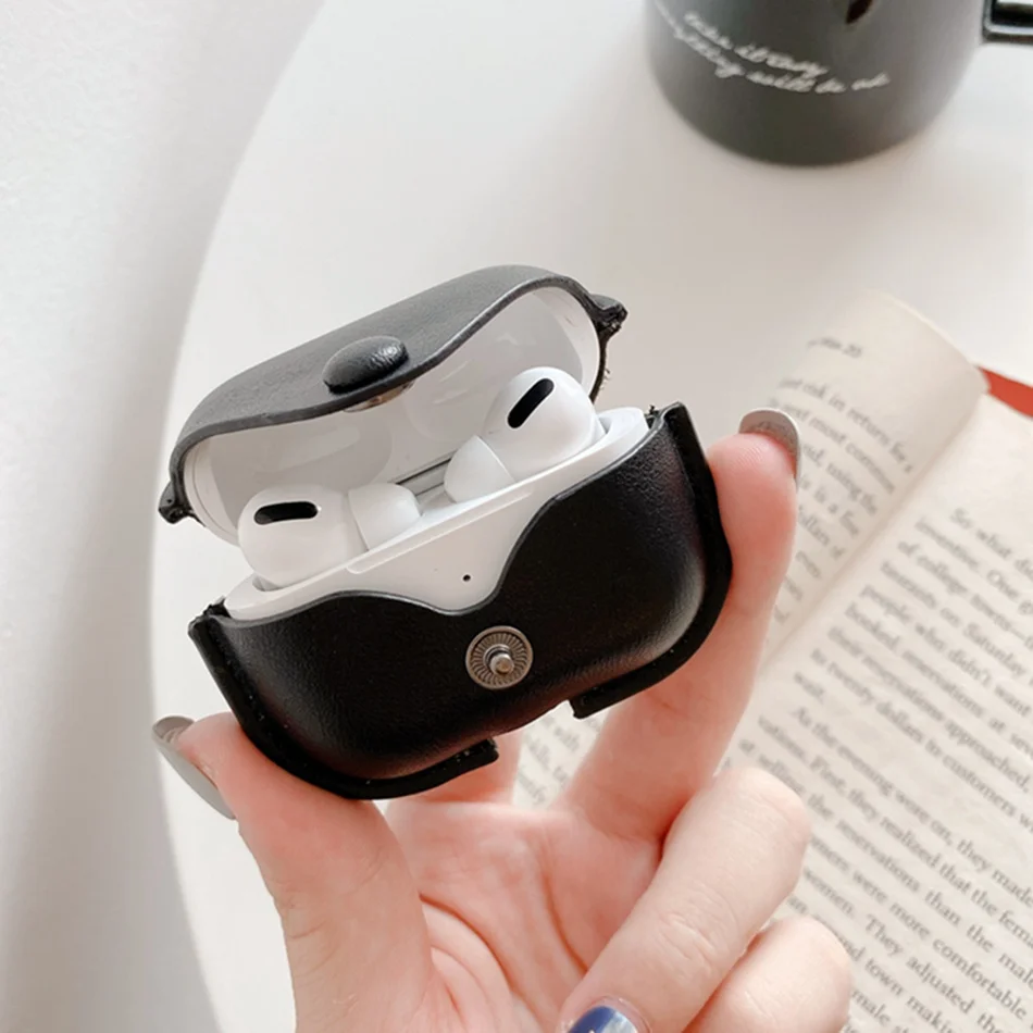 Black Брендовый чехол для наушников для Airpods Pro чехол Роскошный кожаный чехол для Apple Air Pods 3 Pro чехол s Earpods наушники с крючками - Цвет: Black