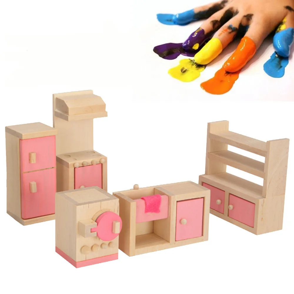 Wooden Dollhouse Furniture Miniature Toy For Dolls Kids Children House Play Toy Mini Furniture Sets Doll Toys Boys Girls Gifts 2