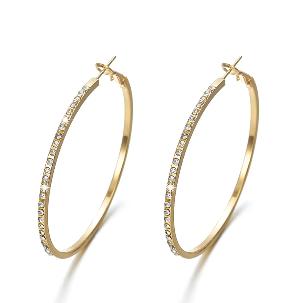 

2019 Fashion Hoop Earrings With Rhinestone Circle Earrings Simple Earrings Big Circle Gold Color Loop Earrings For Women