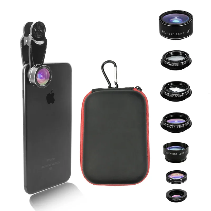 

Mobile phone lens seven-in-one set fisheye wide-angle macro portrait universal external mobile phone shooting lens kaleidoscope