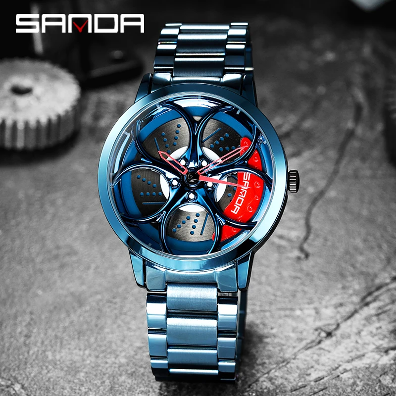 SANDA Men's Custom Design Rim Wheel Watch Super Car Rim Wheel Waterproof Creative Stainless Steel Men's Watch Relogio Masculino