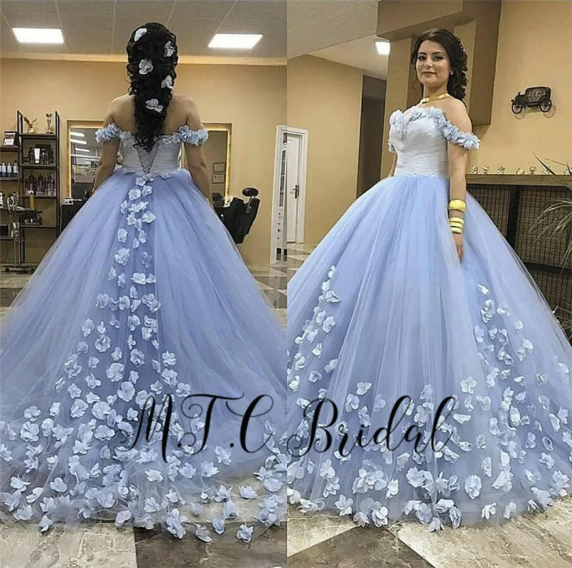 Изящные выражениями ментолово-голубого цветов бальное платье Бальные платья с открытыми плечевой Корсет Пышное Платье принцессы милое 16 Праздничное платье для девочек