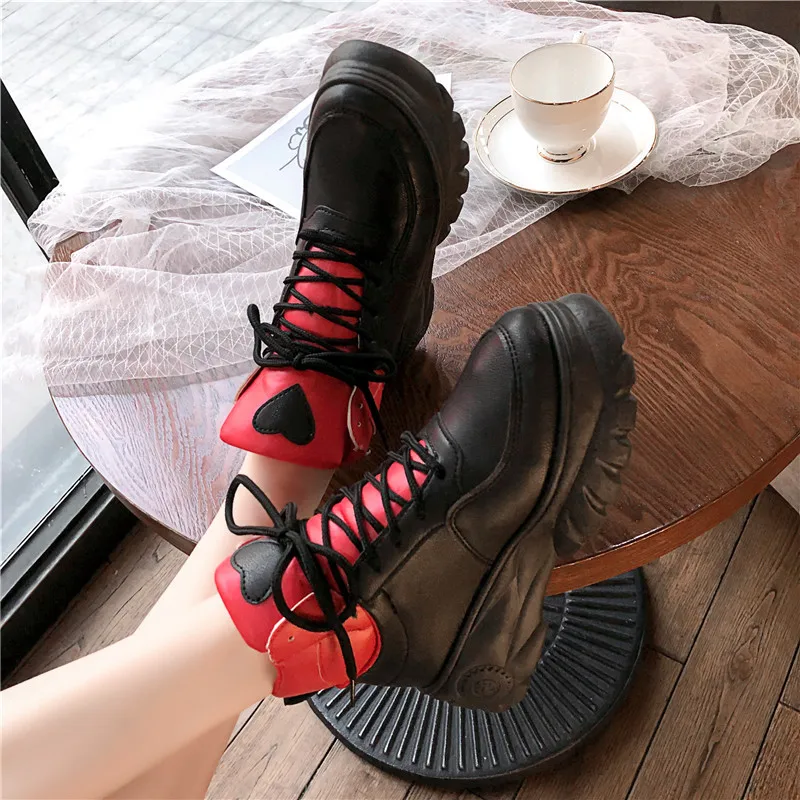 

Spring Walking Shoes Women Fashion Lace-up Breathable Casual High-top Sneakers Platform Shoes Thick-sole Vulcanized Shoes U27-23