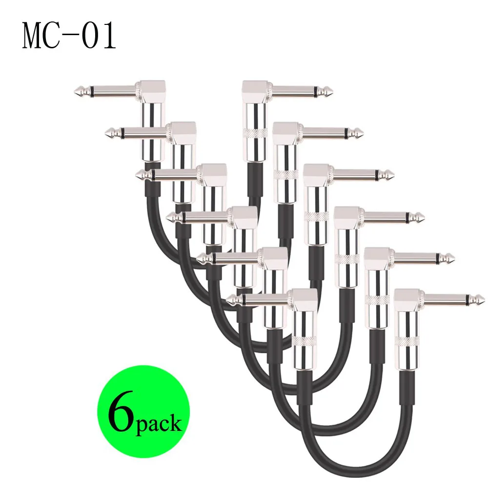 3/6pc 30cm Guitar Effect Pedal Instrument Patch Cable 1/4" Silver Right