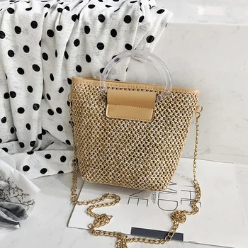 

Straw Shoulder Bag Women Hand-Woven Messenger Bag Summer Beach Straw Handbag for Lady