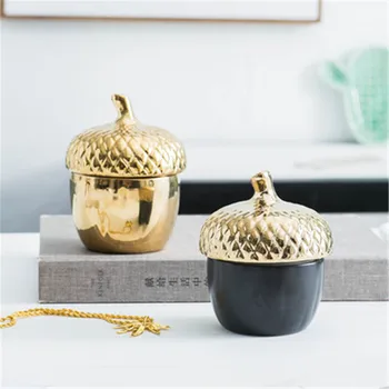 

European Style Simulation Pine Cone Ceramics Storage Tank Creative Living Room Desktop candy Seal Pot X2811