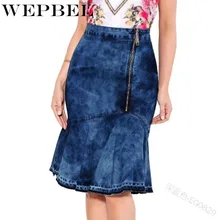 WEPBEL Женская Асимметричная юбка с оборками, тонкая труба, Русалка, Повседневная модная джинсовая женская юбка