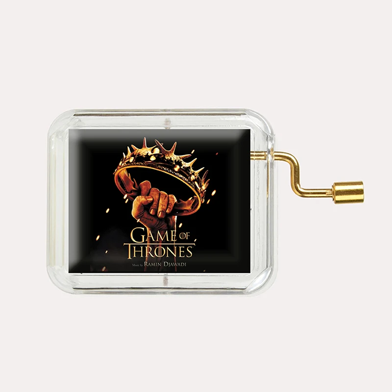 

Gold Game of Thrones Hand Cranked glass photo transparent square music box Party 18 Notes Gift H003