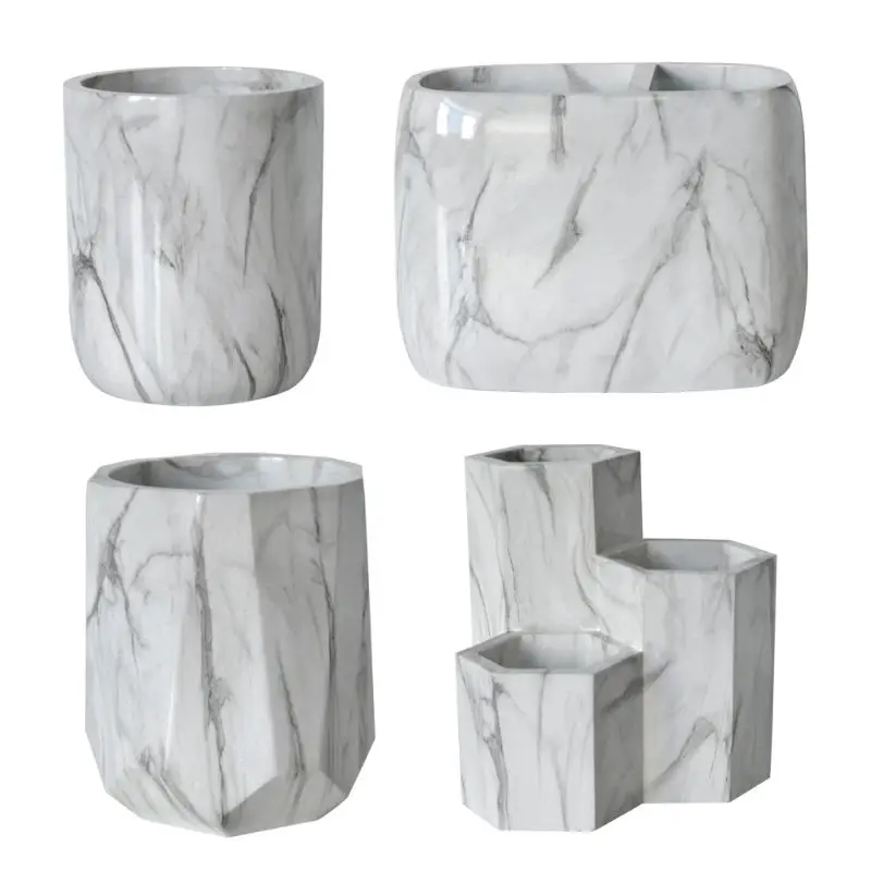 

Office Home Creative Pen Holder Makeup Brushes Vase Storage Box With Marble Grain Desk Container Tool AXYF