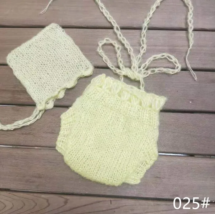 Вязаный детский мохеровый капор со штанами(полный комплект). Реквизит для детской фотосъемки подарок для детского душа - Цвет: 025