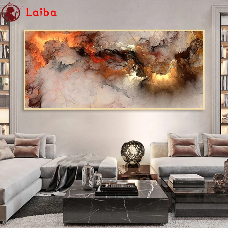 Полноразмерная абстрактная картина с квадратными кристаллами золотые облака