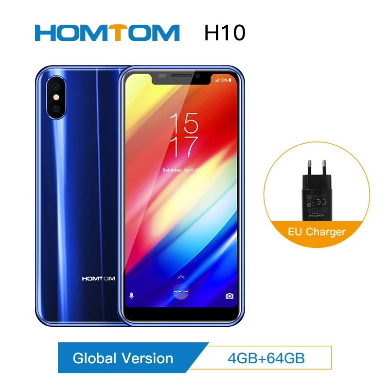 Мобильный телефон HOMTOM H10 Android 8,1, Восьмиядерный, с функцией распознавания лица, 4G, 5,85 дюйма, 4 ГБ, 64 ГБ, 3500 мА/ч, 16 Мп+ 2 Мп, задняя камера, боковой смартфон с отпечатком пальца