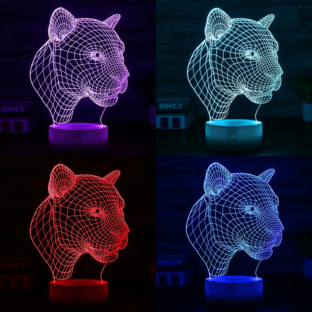 Leopard Head трехмерное видение ночник светодиодный украшение для дома 7 цветов 3D лампа Акриловая настольная лампа классный подарок на праздник