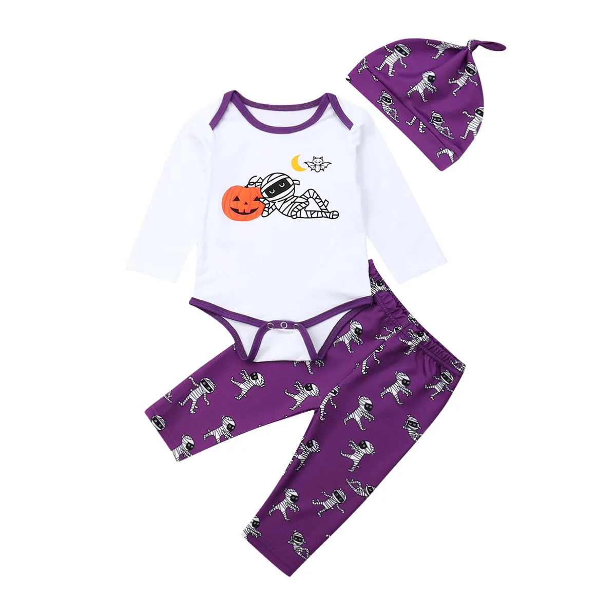 Emmababy Newborn Baby Boys Halloween Pumpkin Long Sleeve Tops Pants Hat Cotton Clothes |