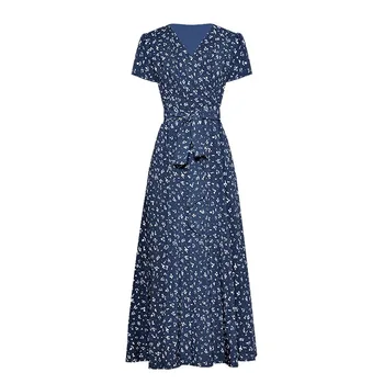 

SD956X-New summer fit Chiffon floral short sleeve long skirt dress