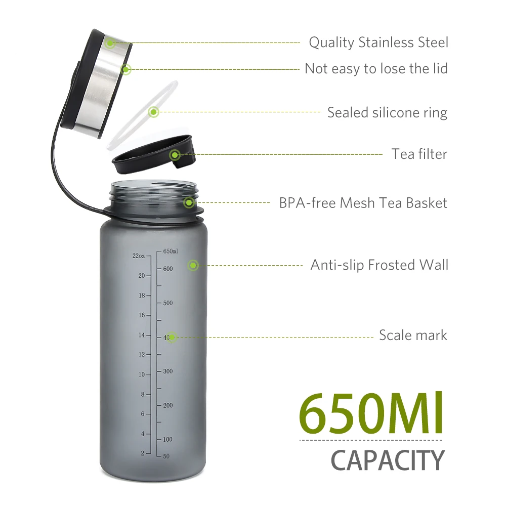 650ml Cycling Sports Water Bottle Eco-Friendly Leak Proof For Kids Fitness Running Gym Camping Hiking Outdoor Tool