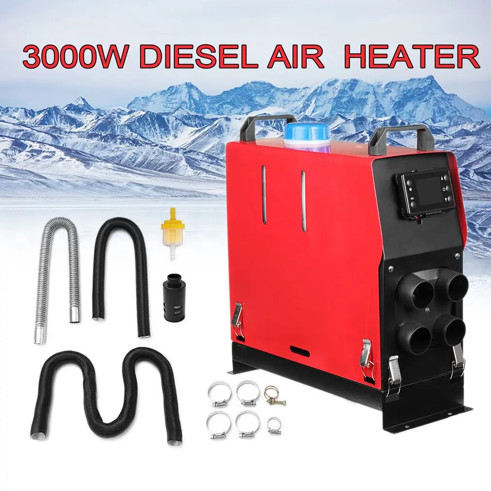 12 В 3000 Вт 5000 Вт Воздушный дизельный Обогреватель, 4 отверстия, монитор, плоский для грузовиков, лодок, автобусная ручка/ЖК-переключатель, низкий уровень выбросов, низкое потребление топлива