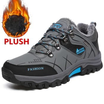 

New Autumn Winter Warm Plush Snow Boots Sneakers Men Shoes Outdoor Casual Hiking Boots Non-slip Lace-up Ankle Boots Size 39-47