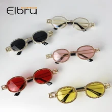 Elbru винтажные маленькие круглые солнцезащитные очки с бриллиантами Женские Роскошные брендовые дизайнерские модные стимпанк стиль со стразами Оттенки UV400 Oculos