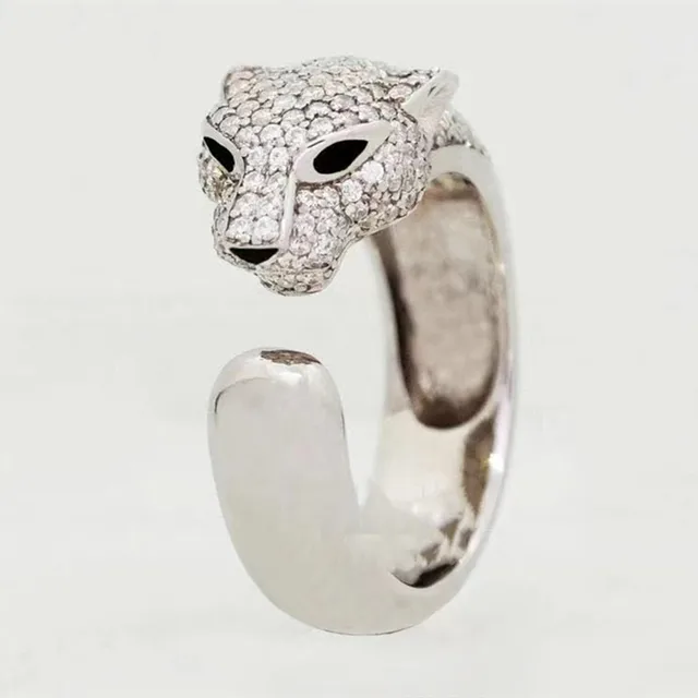 FDLK       Fashion Full Crystal Inlaid Leopard Ring Opening Personality Unisex Ring Party Jewelry Gift Style D