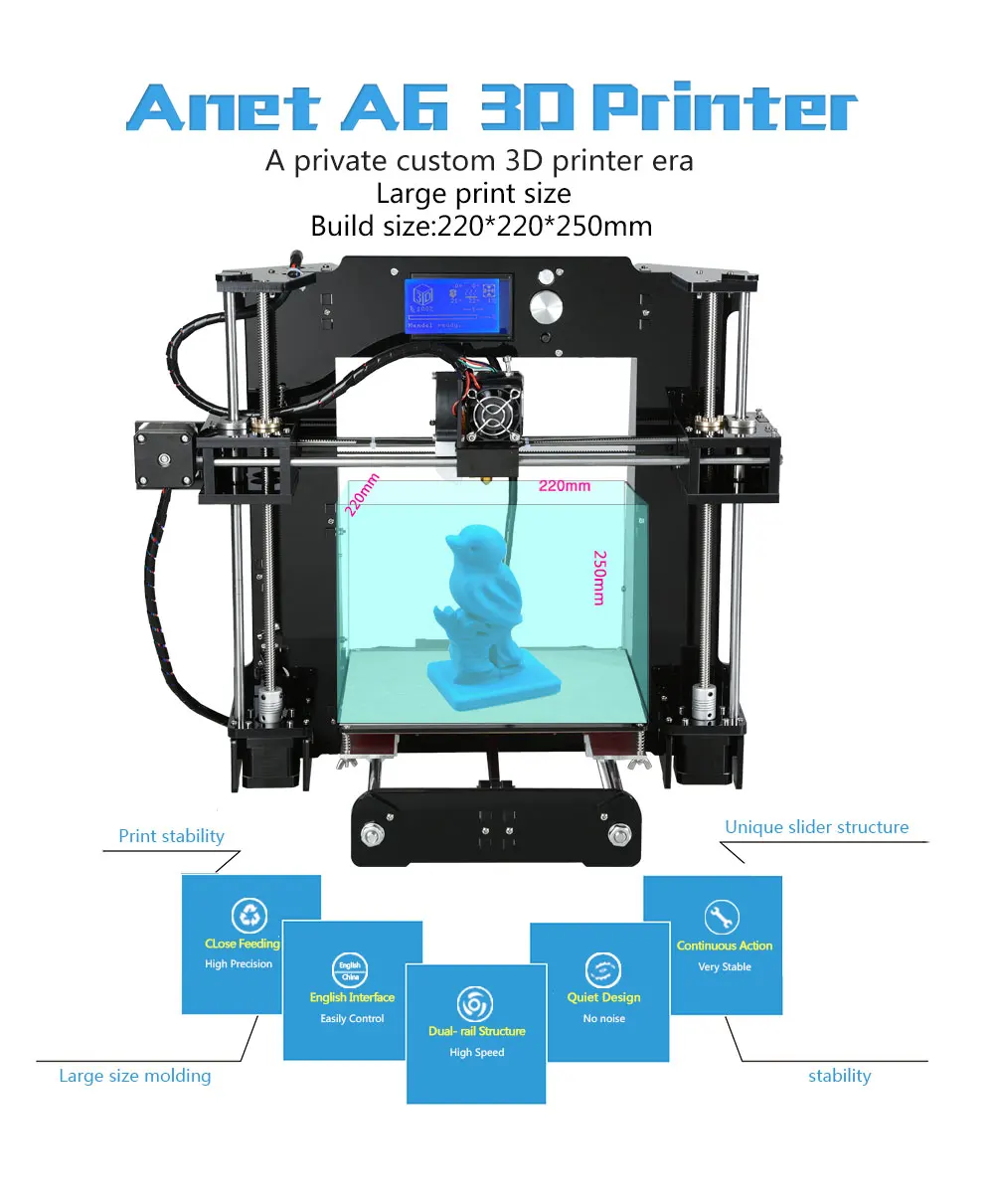 Горячая Anet A6 A8 plus 3d принтер Reprap Prusa i3 Высокоточный DIY FDM 3d принтер с нитью impresora 3d дешевый