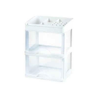 White 2 Layer Настольный пластиковый органайзер для макияжа, женская косметика, ящик для хранения косметики, ювелирная помада, лак для ногтей, контейнер для мелочей, чехол - Цвет: White 2 Layer