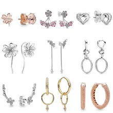 Роза цветок узлом в форме бабочки сердца четырехлистный клевер серьги 925 пробы Серебряные серьги для Для женщин подарок Diy ювелирных изделий в Европе