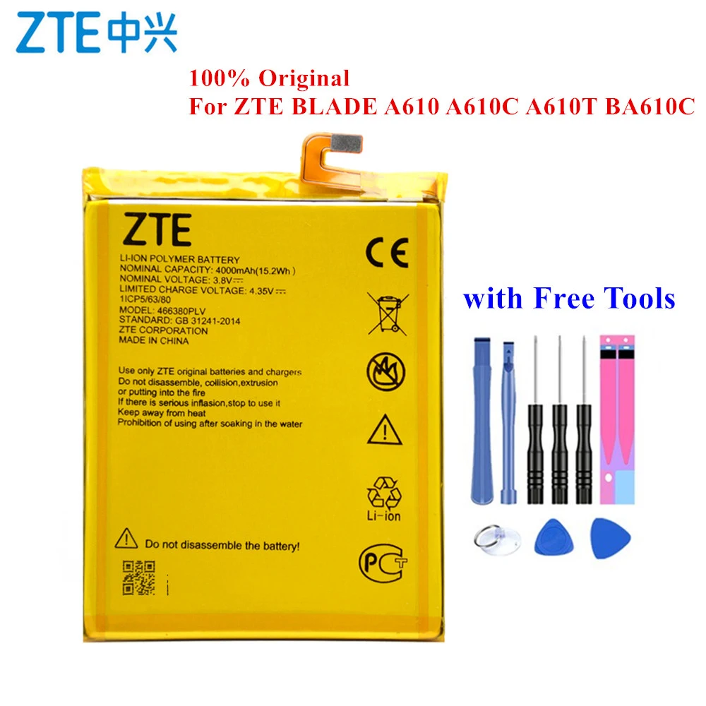 Original Battery 466380PLV For ZTE Blade A610 A610C A610T BA610C BA610T 4000mAh Full Capacity Li-Polymer +Tools | Мобильные телефоны