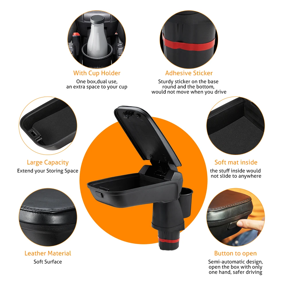  Leather PU Armrest Storage Box for Smart 453 Fortwo Forfour 2015-2018 with Cup Holder Locker Contai - 33054414148