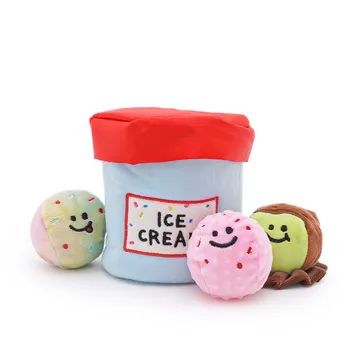 

Ins Hot Korea Ice Cream Bucket Glow Ball Set Dog Plush Toy Plush Dog Toy With Funny Squeak Sound Cat Puppy Durability Chew Toys