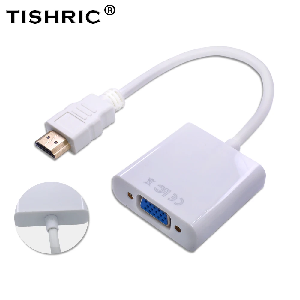 White no Audio TISHRIC HDMI в VGA Кабель-адаптер для мужчин и женщин HDMI2VG адаптер-конвертер 1080P цифро-аналоговый видео аудио для ноутбука планшета - Цвет: White no Audio
