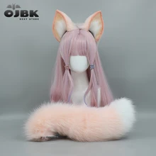 

OJBK Kawaii Fox Tail Cosplay Headband Plush Anime Costume Headwear Pink Cat Ears Hand-made Fashion Ears Hair Accessories 2021New