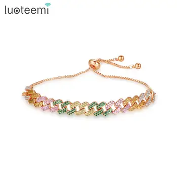

LUOTEEMI Multicolor Cuban Chain Bracelet Hip Hop Small Cubic Zircon Paved Fashion Jewellery for Women Men Dating Daily-life Gift