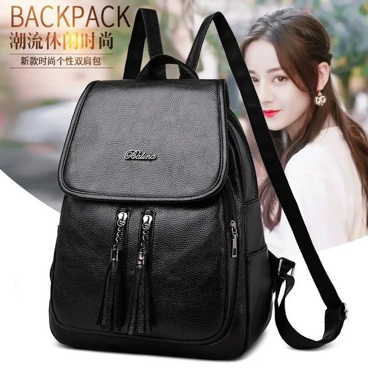 

2019 New Style Fashion Korean-style Fashion WOMEN'S Backpack Casual Travel Pu Soft Leather Cool Small Chilly New Backpack