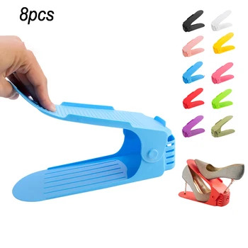 

8pcs Plastic Shoe Organizer Rack Set Home Use Double Storage Footwear Holder Shoes Living Room Shoebox Stand Shelf Adjustable