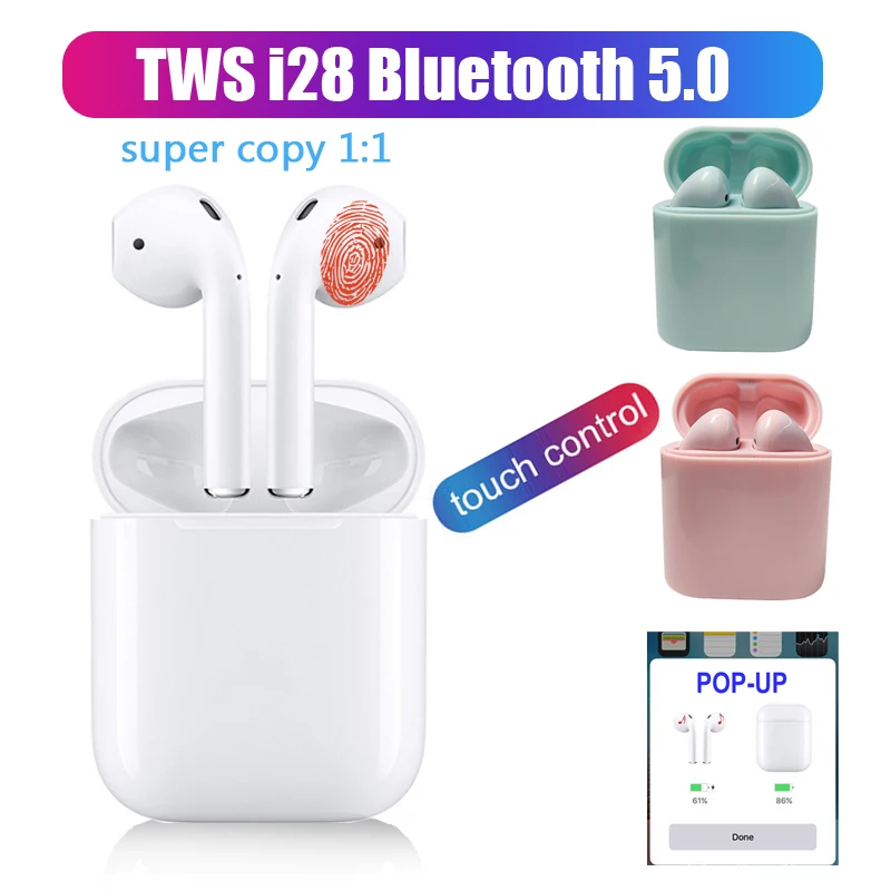 

I28 TWS 1:1 3D Stereo Air 2 Pop Up Separate Use Wireless Mini Earphone QI Wireless Charging Headset PK W1chip I13 I200 I30 I100
