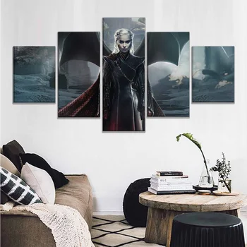 

Modular Pictures Poster Home Decor 5 Panel Game of Thrones Dragon Queen Daenerys Targaryen Movie Canvas Painting Prints Wall Art